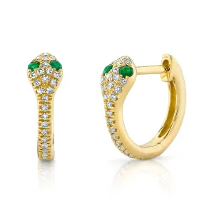 0.11CT DIAMOND & 0.07CT EMERALD 14K Y/G SNAKE HUGGIE EARRING