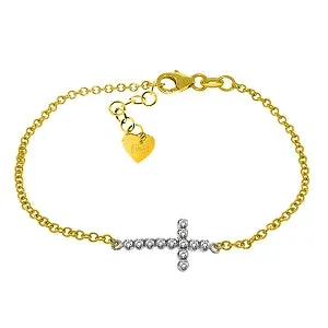 0.18 Carat 14K Solid Yellow Gold Cross Bracelet Natural Diamond