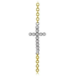 0.18 Carat 14K Solid Yellow Gold Cross Bracelet Natural Diamond