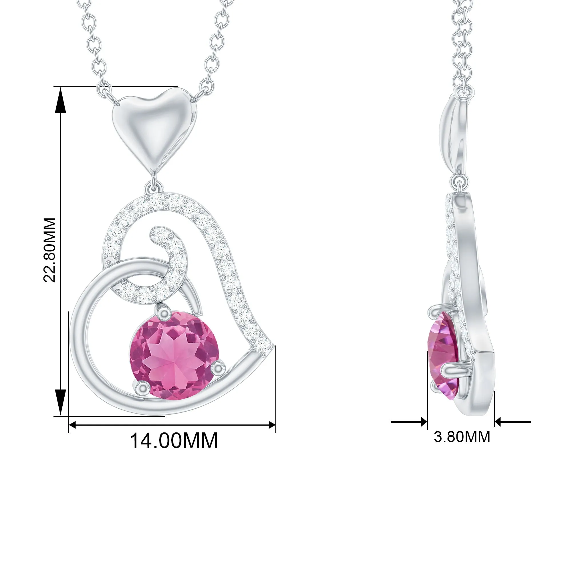 1 CT Certified Pink Tourmaline and Diamond Heart Drop Pendant