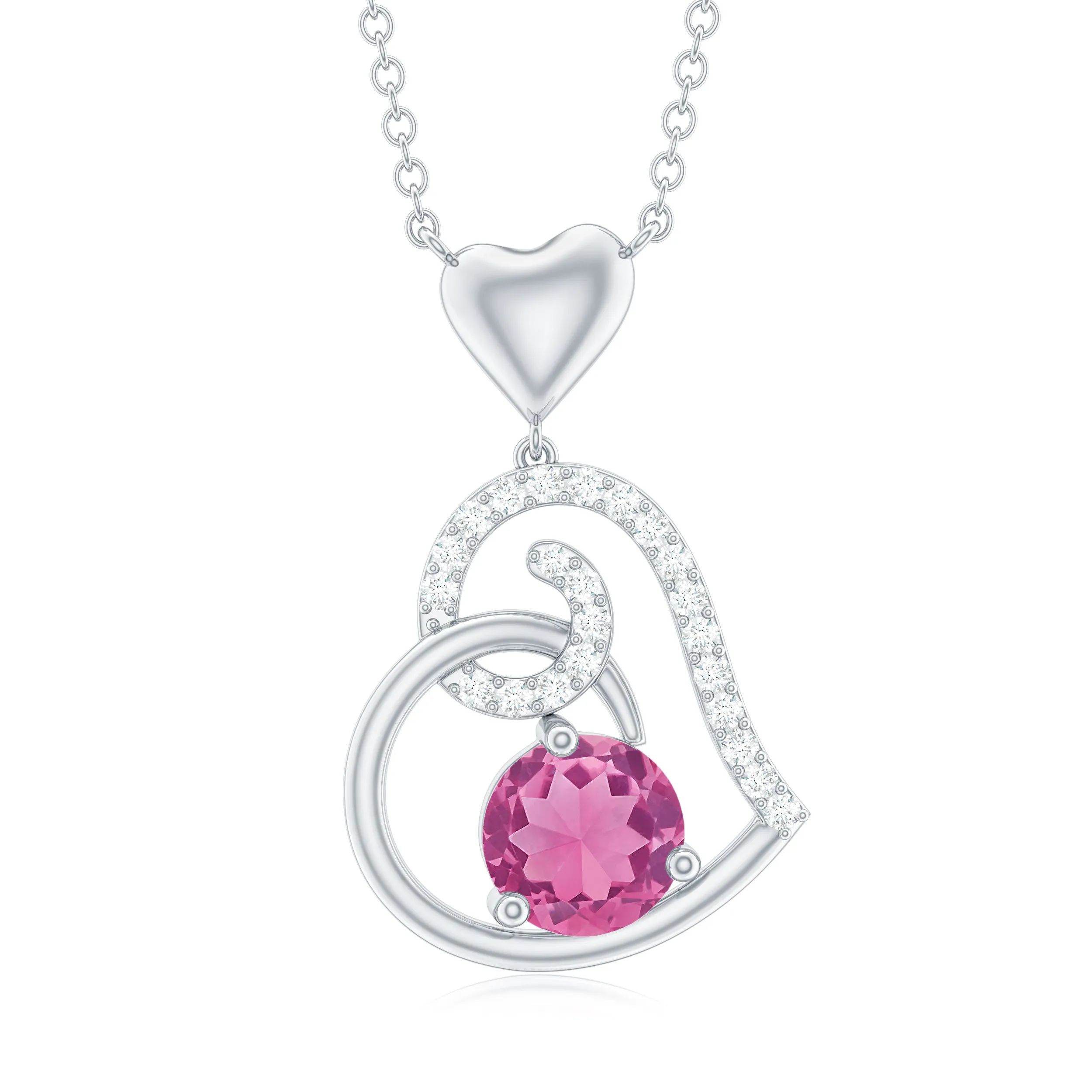 1 CT Certified Pink Tourmaline and Diamond Heart Drop Pendant