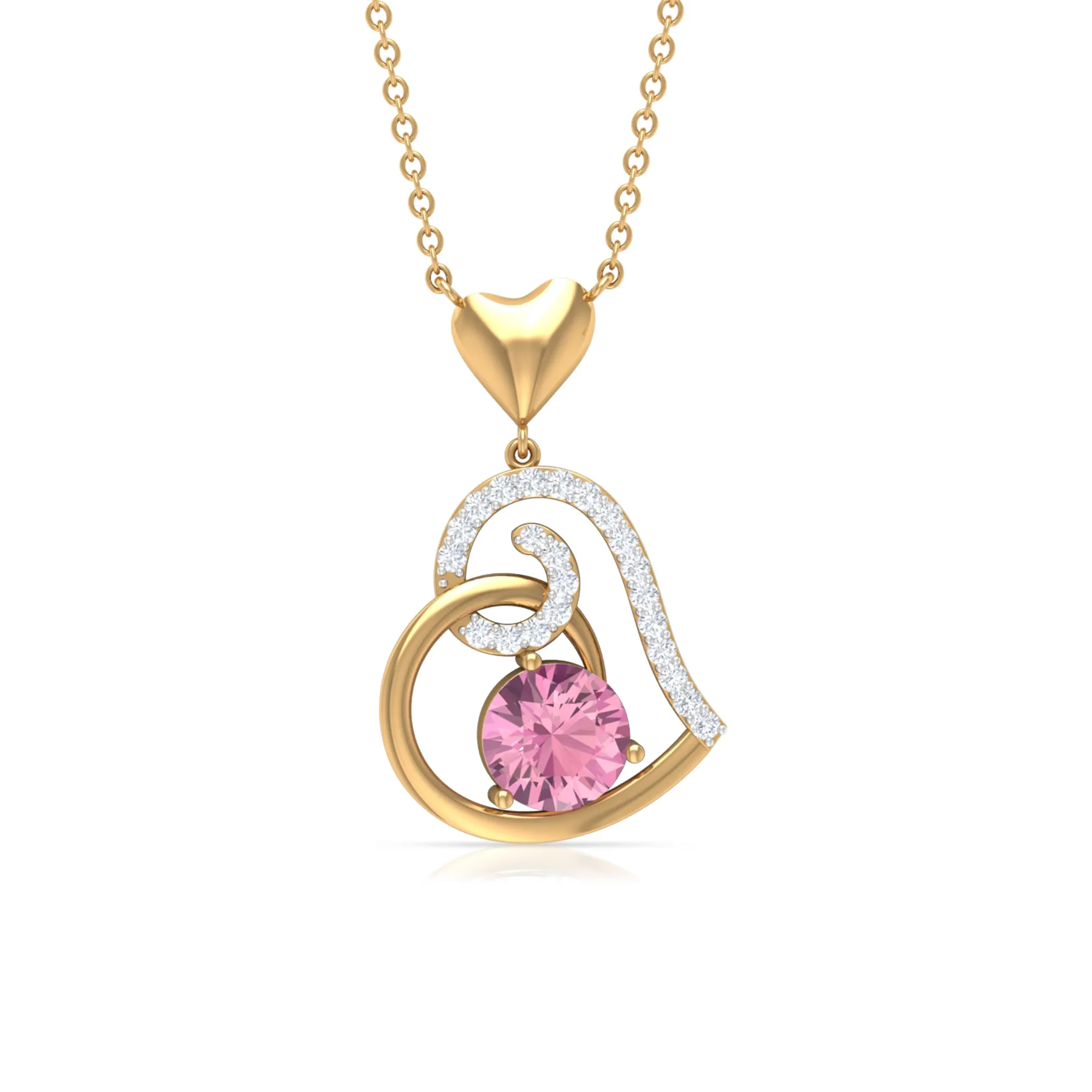 1 CT Certified Pink Tourmaline and Diamond Heart Drop Pendant