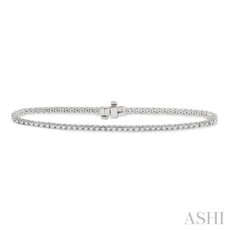 1 Ctw Round Cut Diamond Square Shape Tennis Bracelet in 14K White Gold