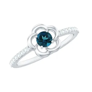 1/2 CT Floral London Blue Topaz and Diamond Promise Ring