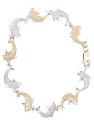 14k 15mm "Jumping Single" Dolphin Bracelet with 10 diamonds