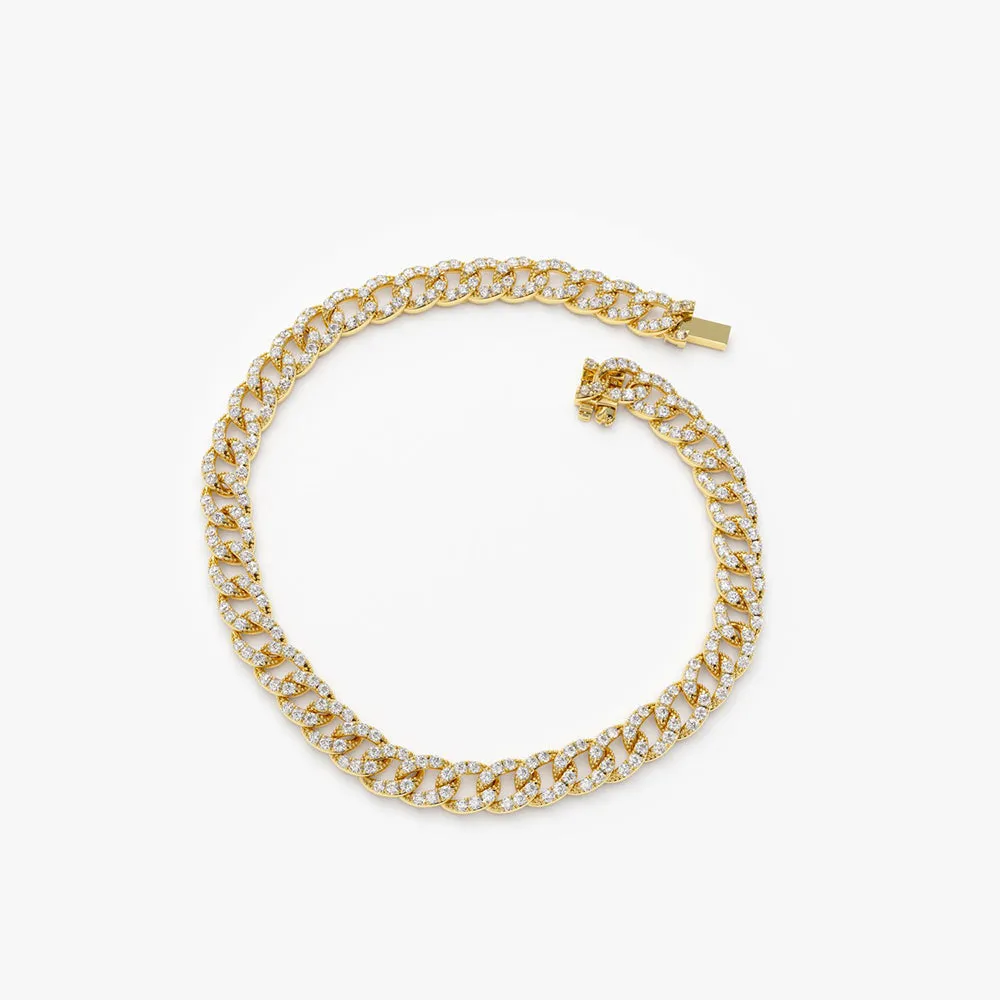 14k 4.8MM Diamond Cuban Link Bracelet