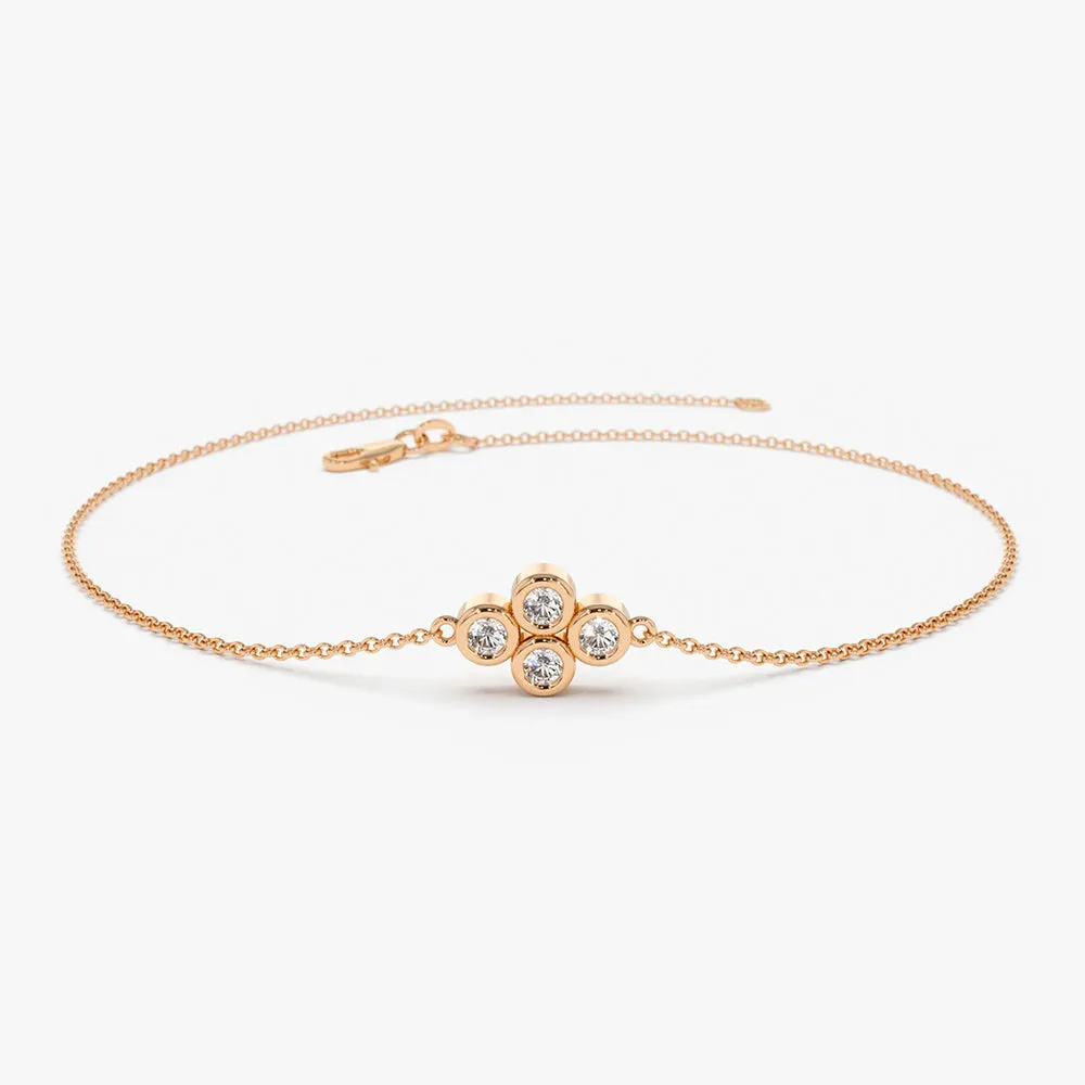 14K Gold Dainty Quad Diamond Bracelet