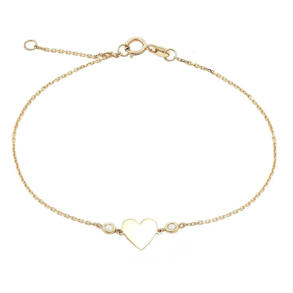 14K Gold Heart Bracelet With Diamonds