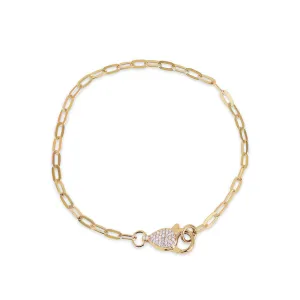 14K GOLD WITH LOBSTER DIAMOND CLASP PAPERCLIP BRACELET