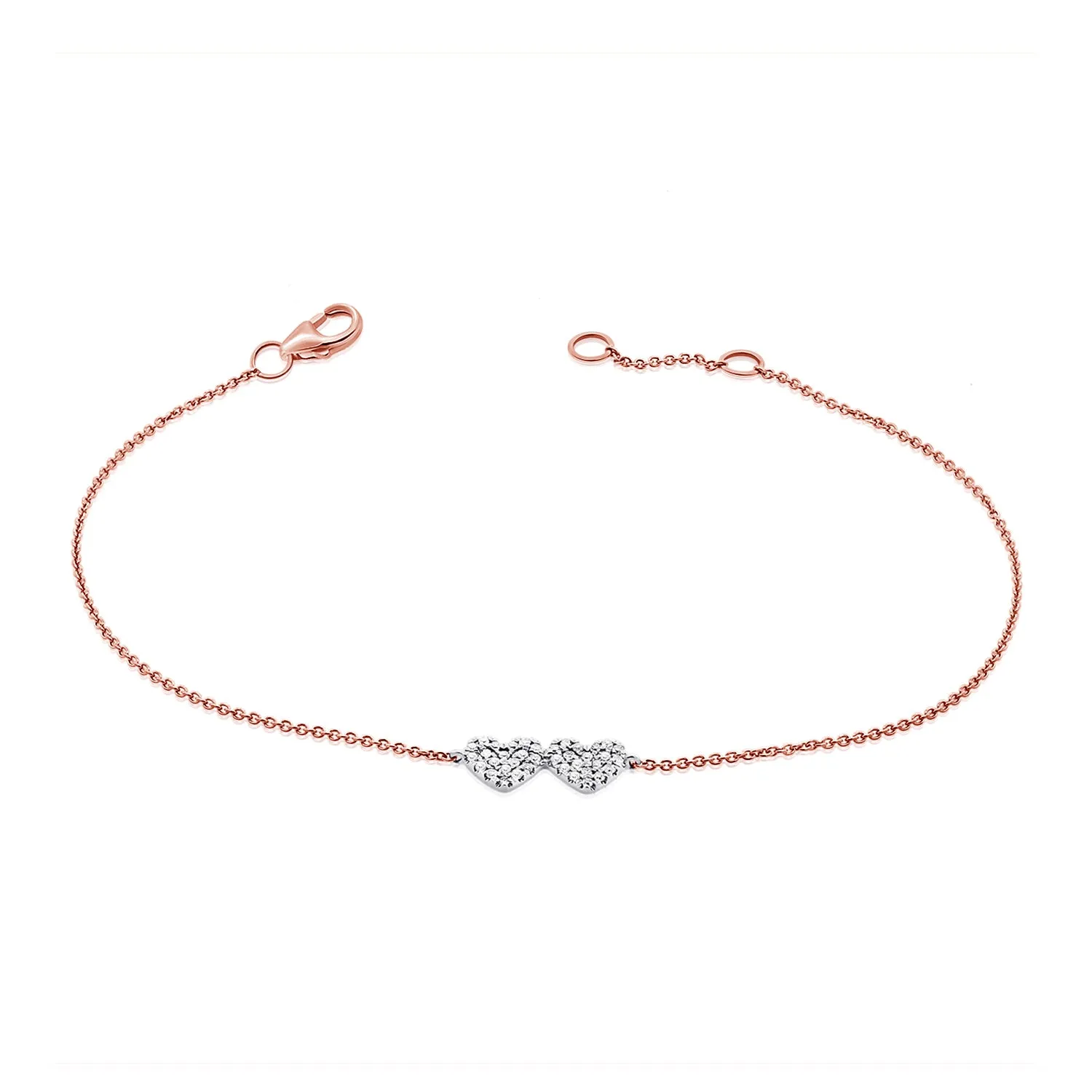 14K Rose Gold Diamond Double Heart Bracelet