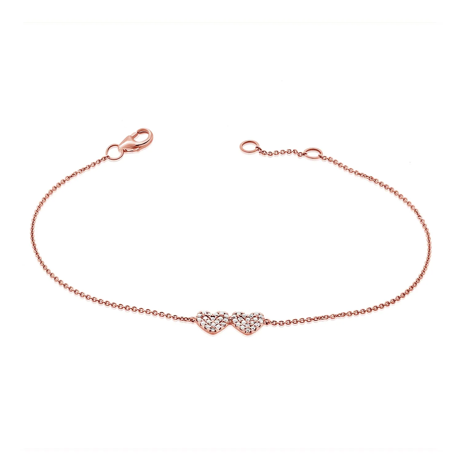 14K Rose Gold Diamond Double Heart Bracelet