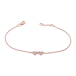 14K Rose Gold Diamond Double Heart Bracelet