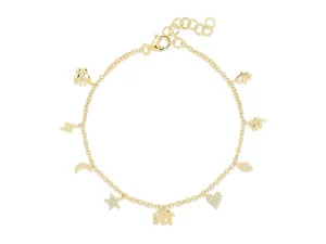 14K Yellow Gold Diamond Charm Bracelet