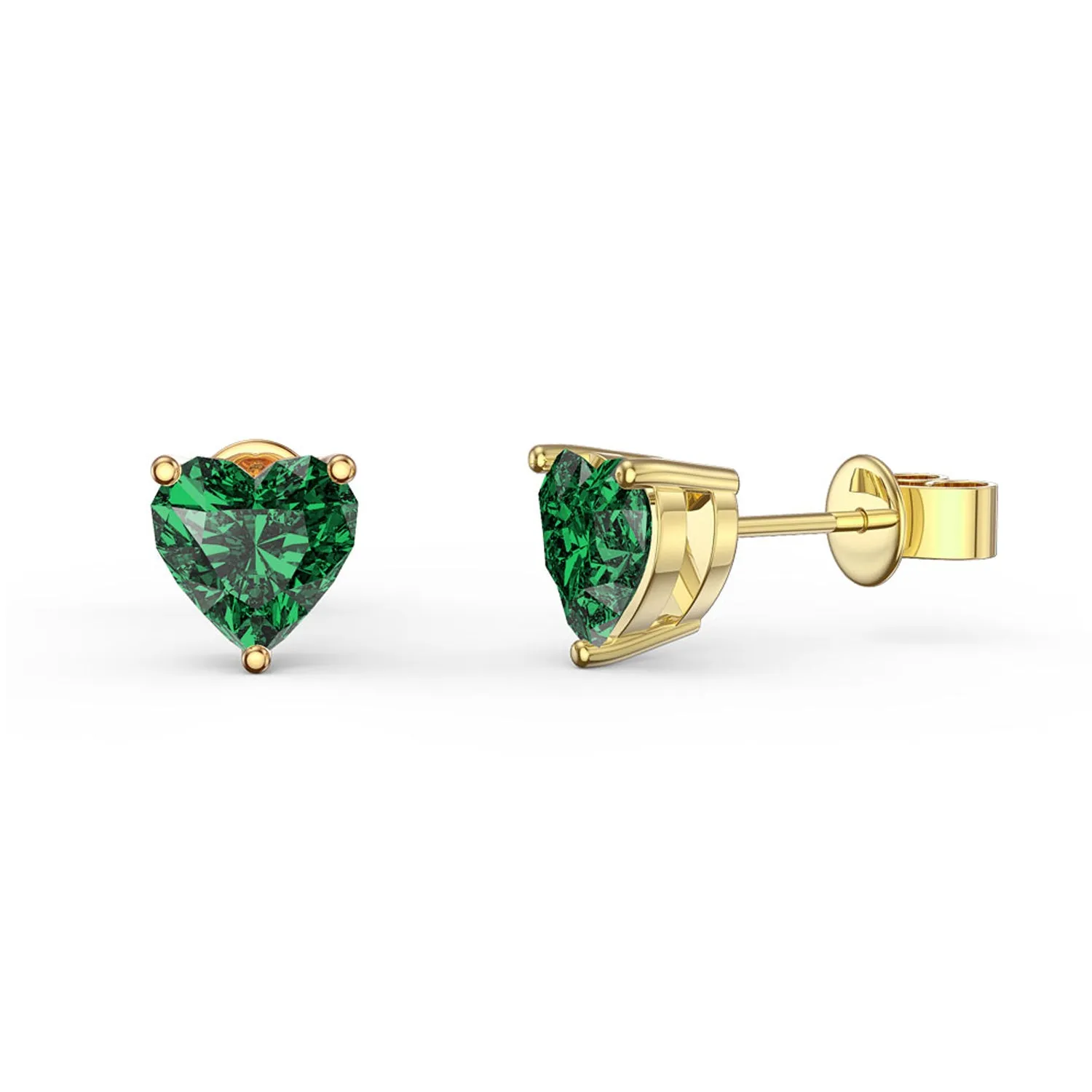 14k Yellow Gold Plated 4 Carat Heart Created Emerald Stud Earrings