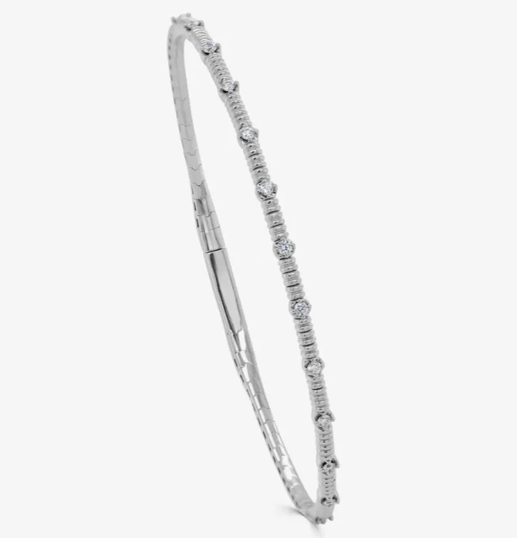 14k Yellow or White Gold Diamond Station Flexible Bangle Bracelet