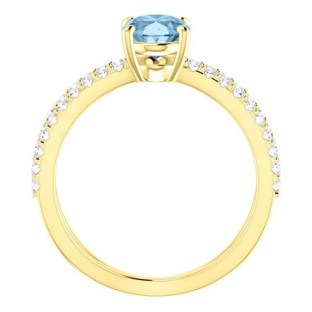 14KT GOLD 1.60 CT SKY BLUE TOPAZ & 1/3 CTW DIAMOND CRISS-CROSS RING