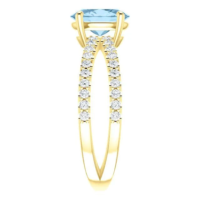 14KT GOLD 1.60 CT SKY BLUE TOPAZ & 1/3 CTW DIAMOND CRISS-CROSS RING