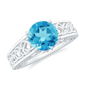 1.50 CT Swiss Blue Topaz Celtic Solitaire Band with Diamond