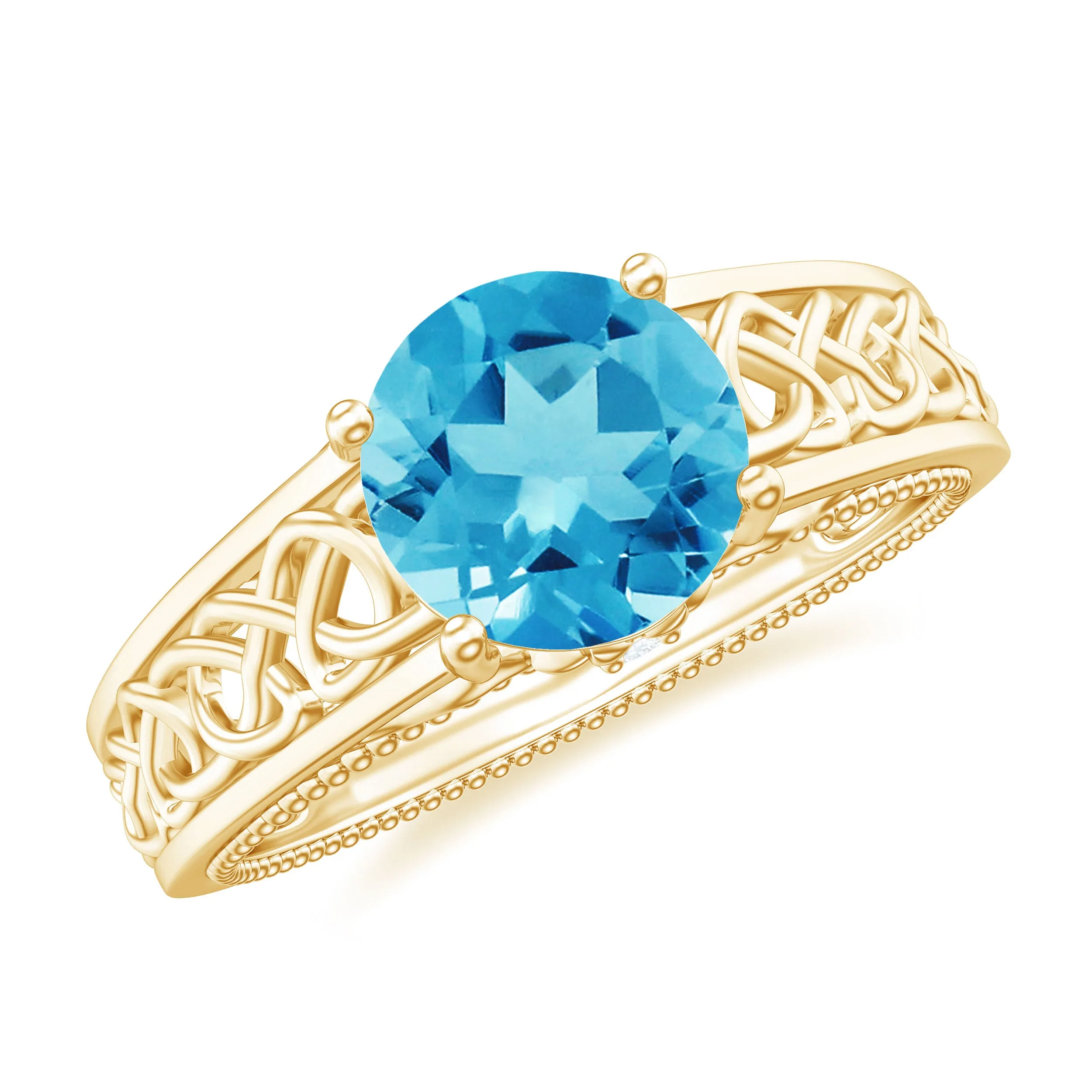 1.50 CT Swiss Blue Topaz Celtic Solitaire Band with Diamond