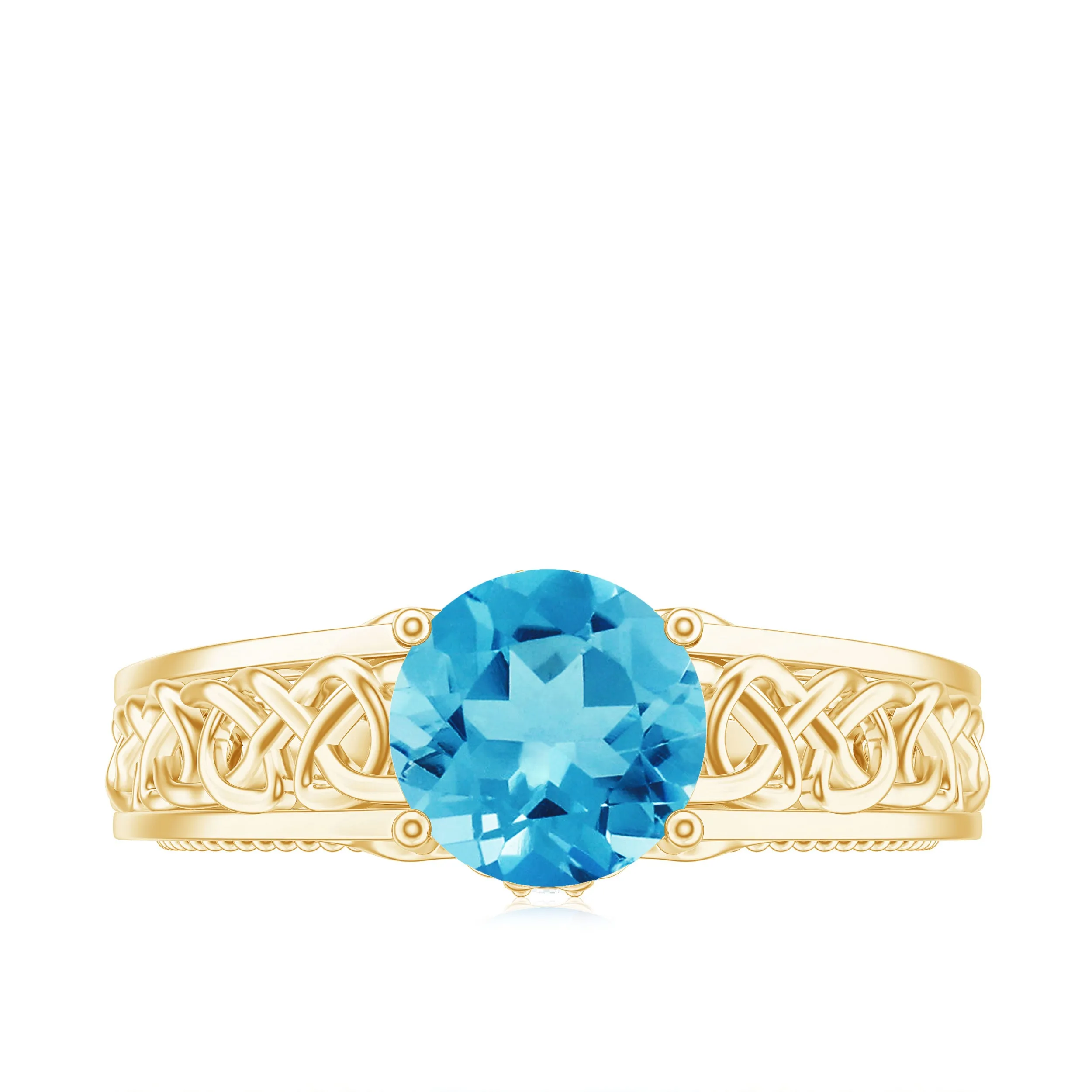 1.50 CT Swiss Blue Topaz Celtic Solitaire Band with Diamond