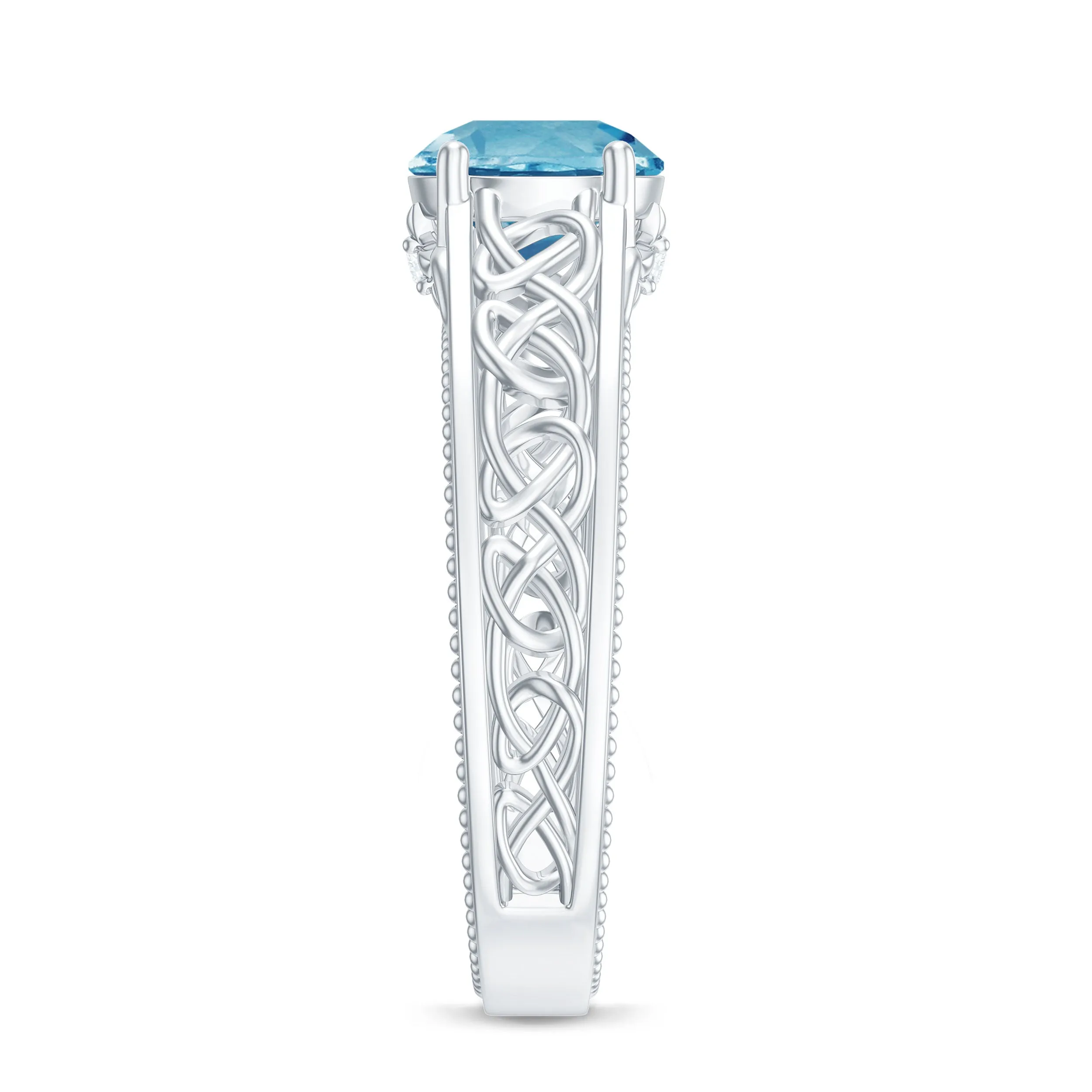 1.50 CT Swiss Blue Topaz Celtic Solitaire Band with Diamond