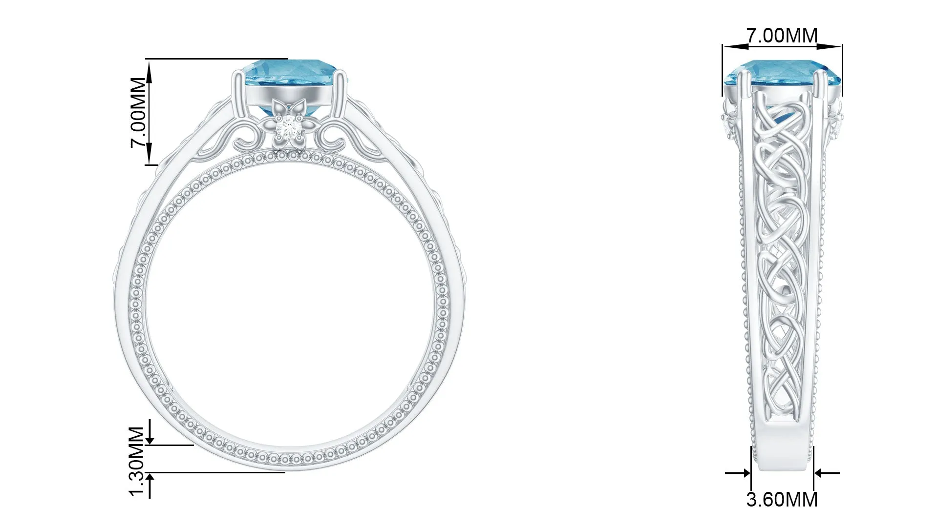 1.50 CT Swiss Blue Topaz Celtic Solitaire Band with Diamond