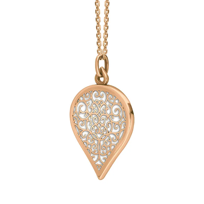 18ct Rose Gold Bauxite Flore Filigree Large Heart Necklace