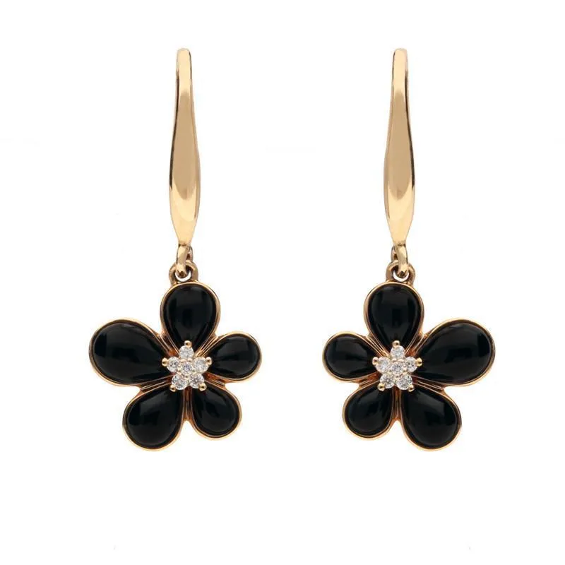 18ct Rose Gold Whitby Jet Diamond Large Flower Two Piece Set D