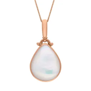 18ct Rose Gold Whitby Jet Mother of Pearl Double Sided Pear Fob Necklace