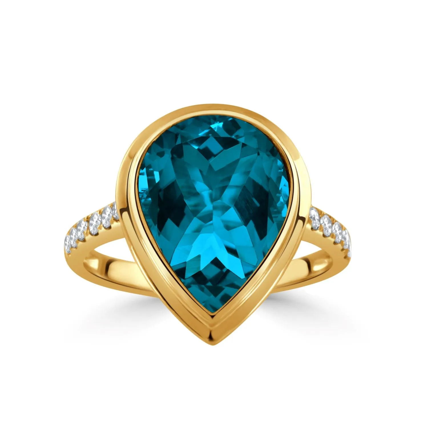 18K YELLOW GOLD DIAMOND RING WITH LONDON BLUE TOPAZ CENTER