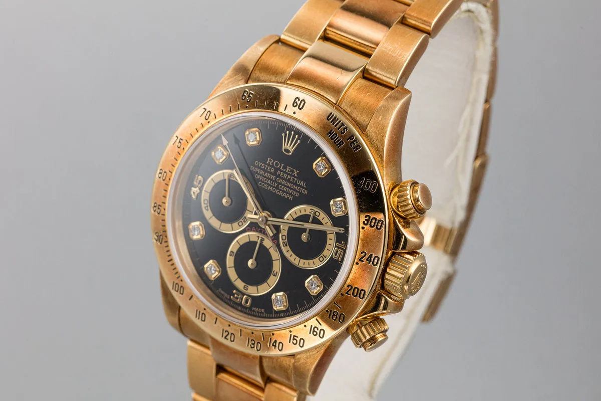 1997 Rolex 18K YG Daytona 16528 Black Diamond Dial with Rosy Patina Case