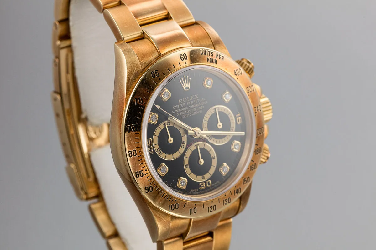 1997 Rolex 18K YG Daytona 16528 Black Diamond Dial with Rosy Patina Case