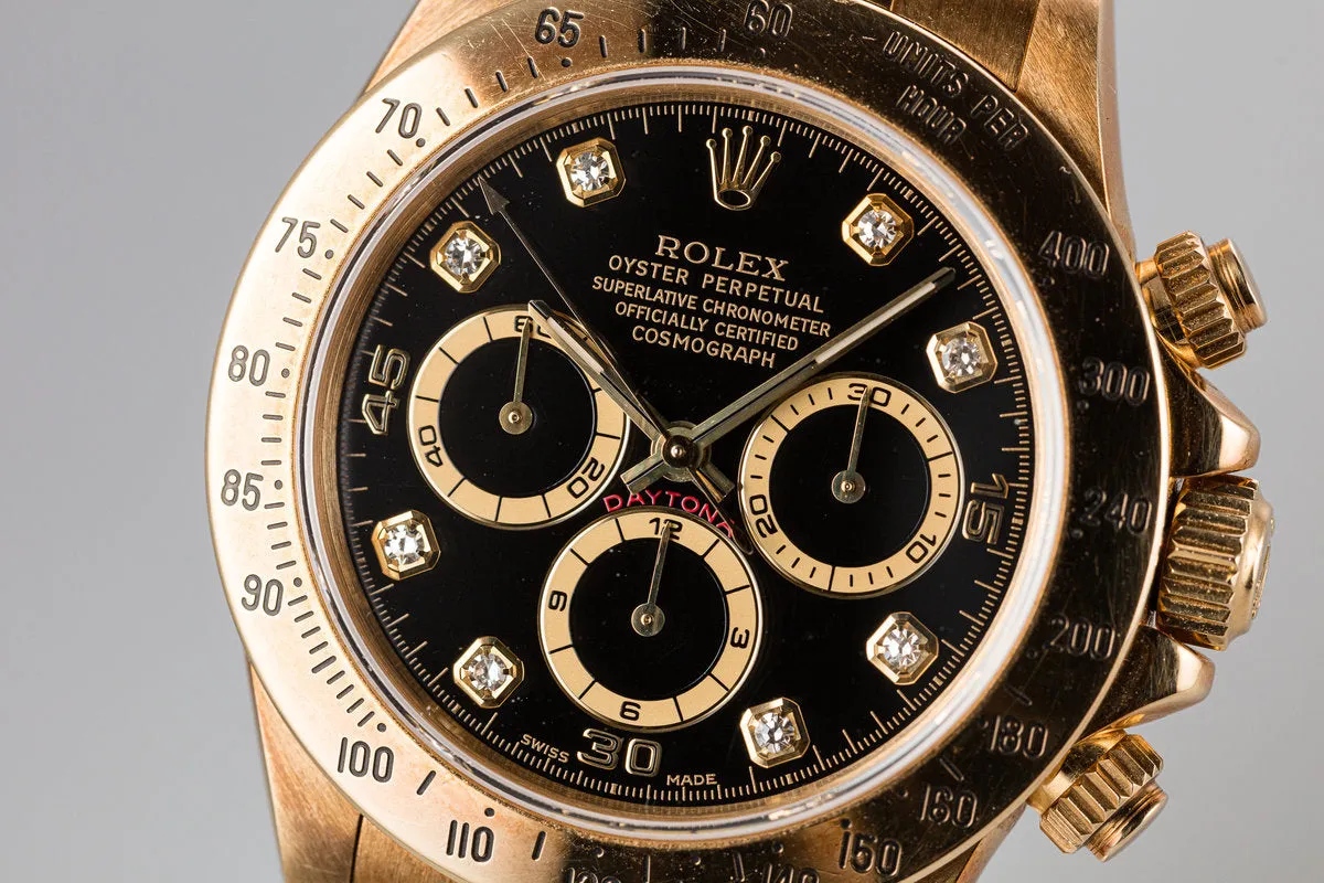 1997 Rolex 18K YG Daytona 16528 Black Diamond Dial with Rosy Patina Case