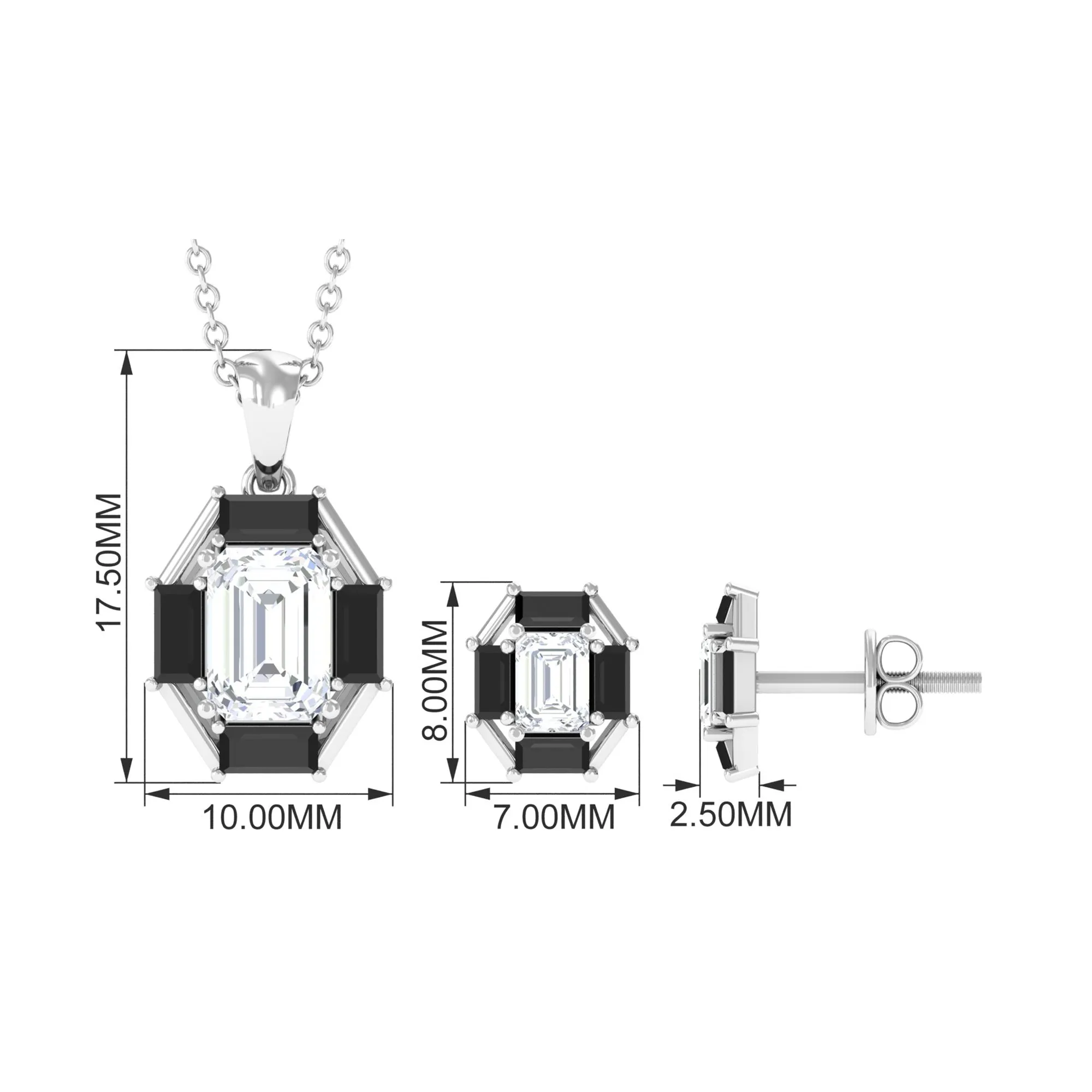 2 CT Art Deco Black Onyx and Moissanite Pendant Earrings Set