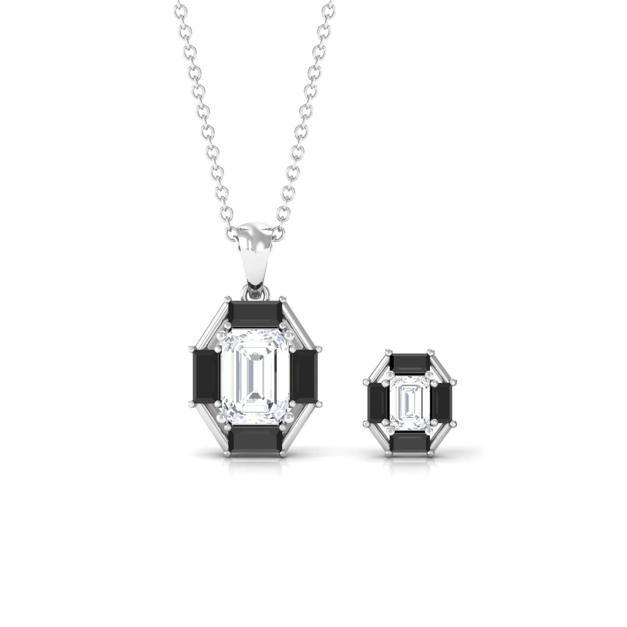 2 CT Art Deco Black Onyx and Moissanite Pendant Earrings Set