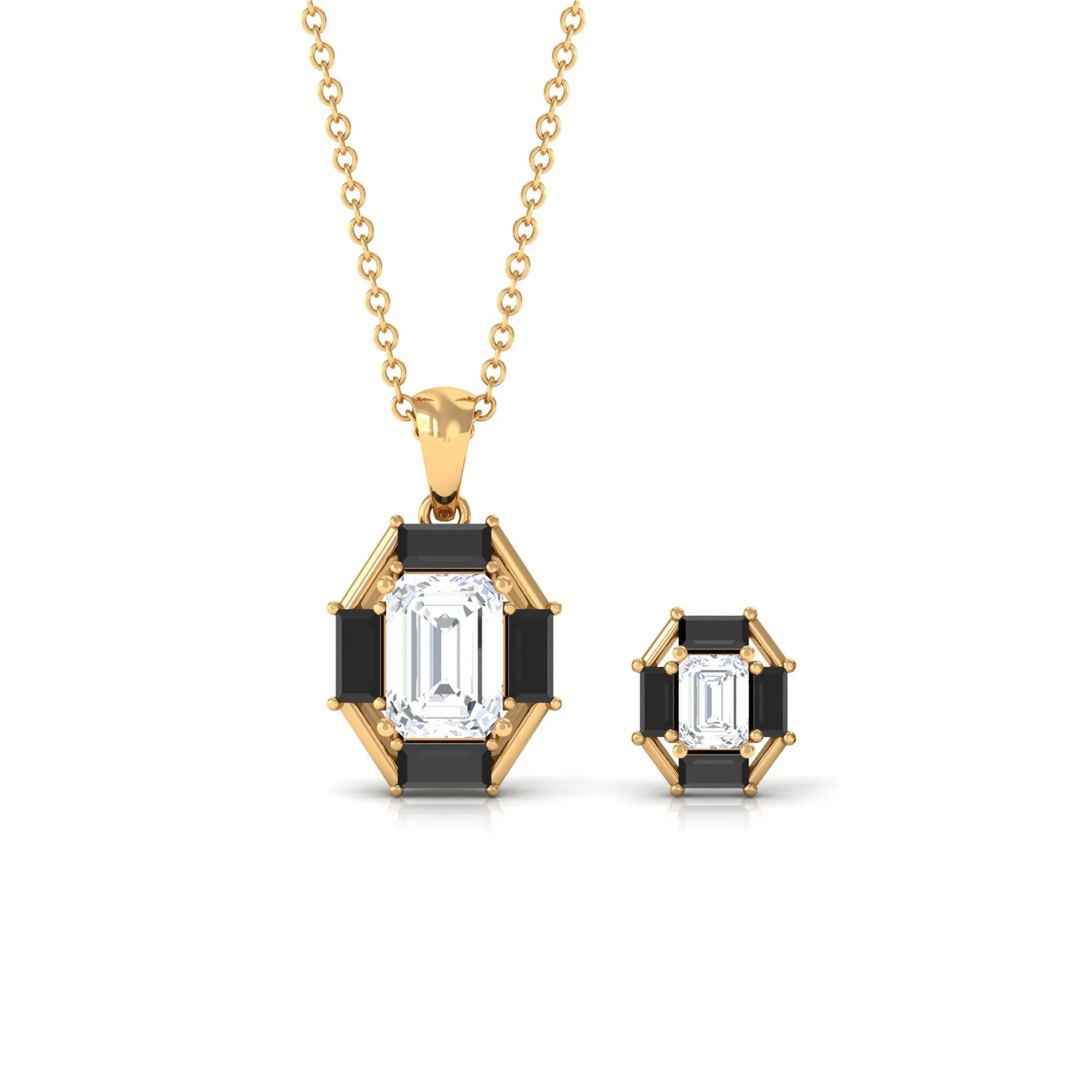 2 CT Art Deco Black Onyx and Moissanite Pendant Earrings Set