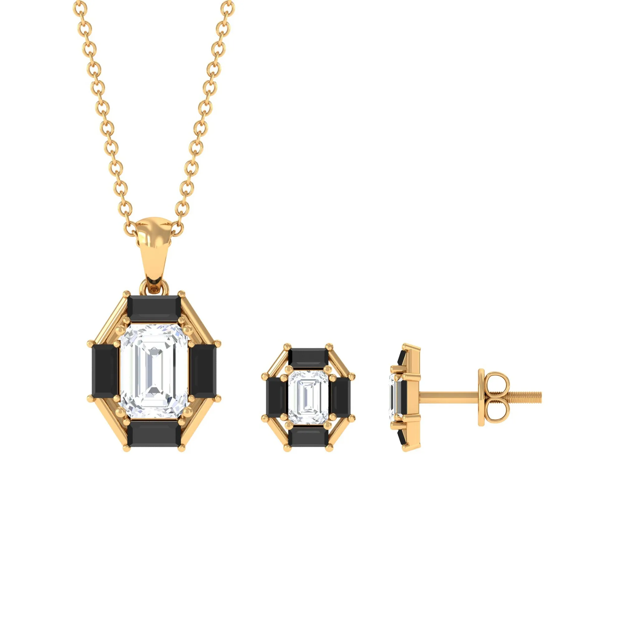 2 CT Art Deco Black Onyx and Moissanite Pendant Earrings Set