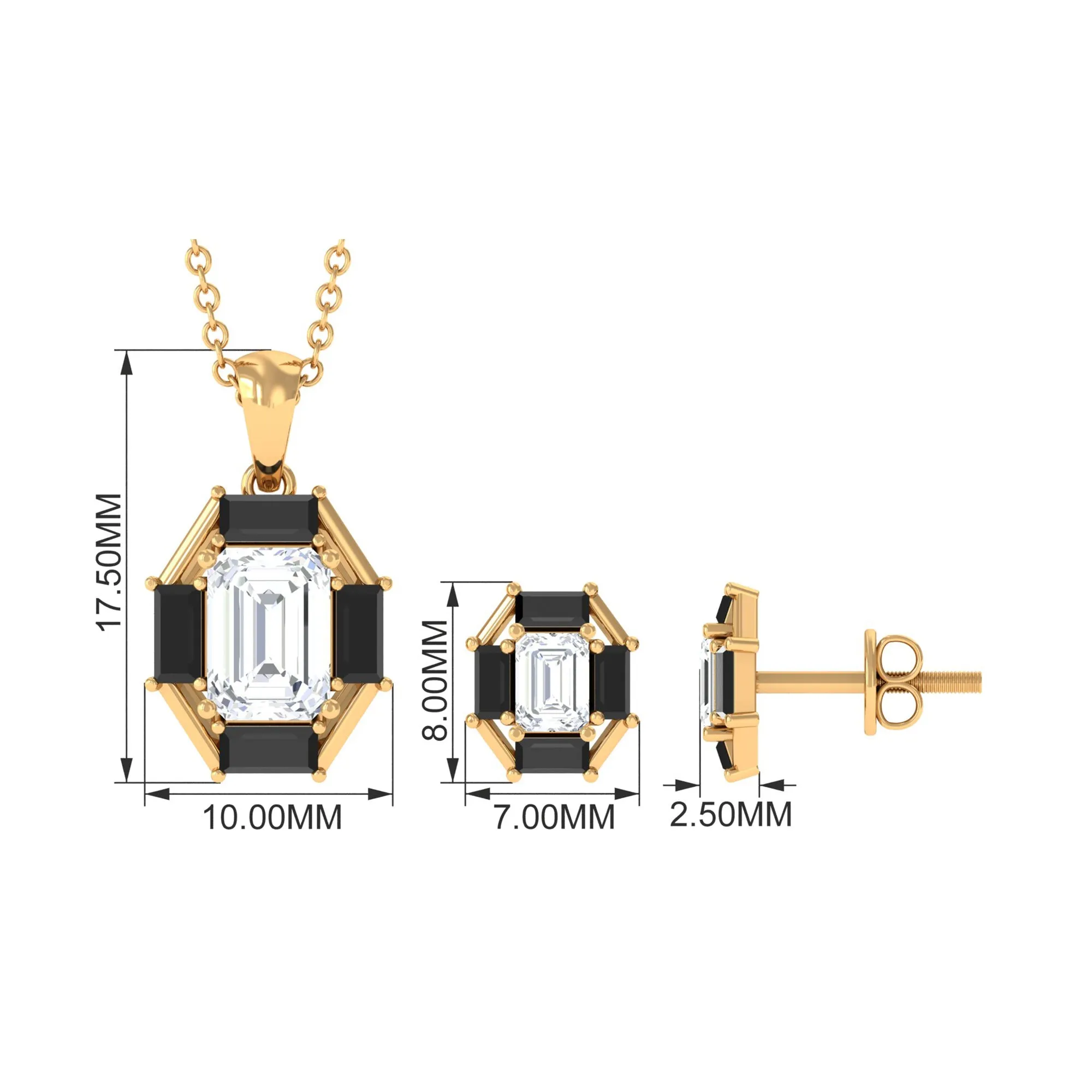 2 CT Art Deco Black Onyx and Moissanite Pendant Earrings Set