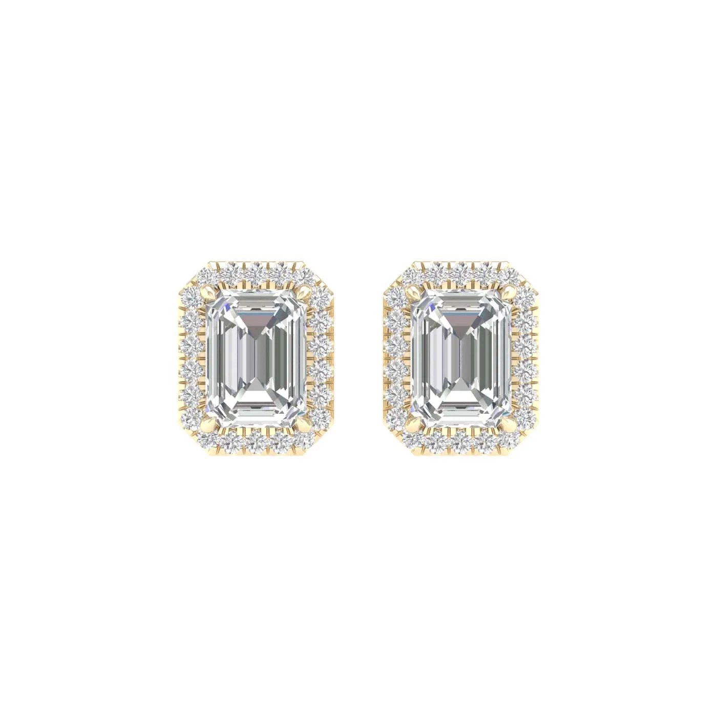 2.25 Carat Emerald Lab Grown Diamond 14K Gold Halo Stud Earrings