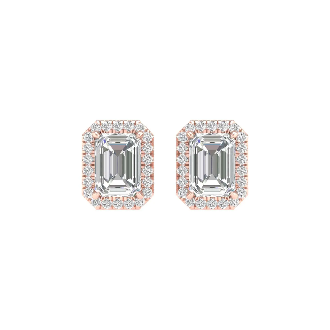 2.25 Carat Emerald Lab Grown Diamond 14K Gold Halo Stud Earrings