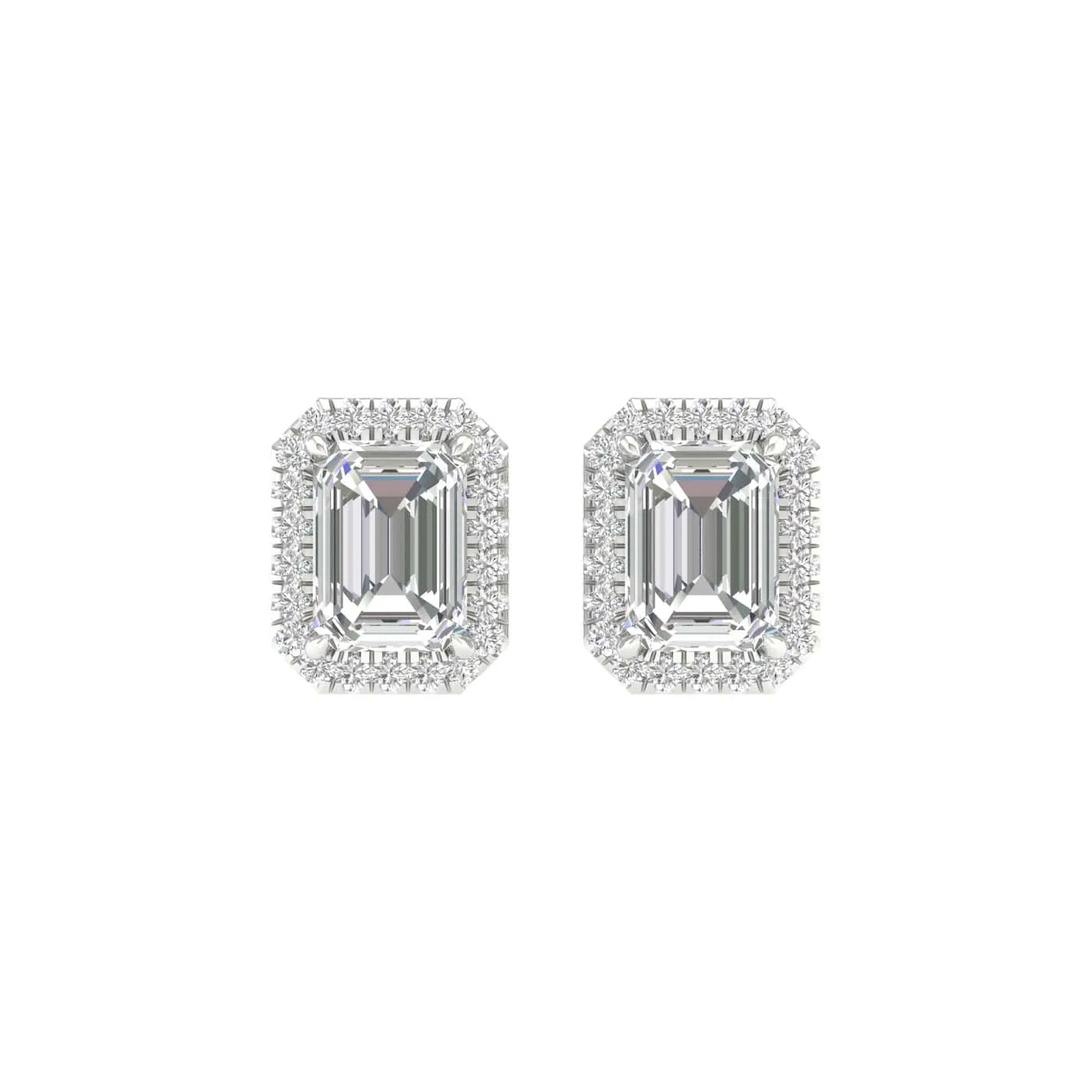 2.25 Carat Emerald Lab Grown Diamond 14K Gold Halo Stud Earrings