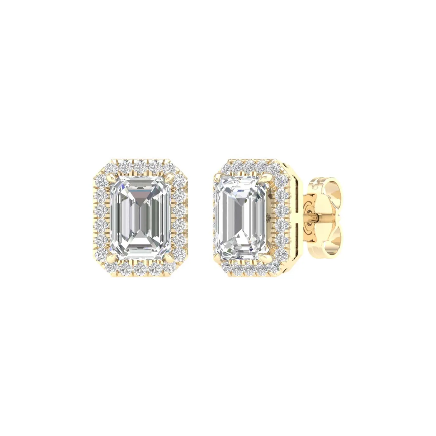 2.25 Carat Emerald Lab Grown Diamond 14K Gold Halo Stud Earrings