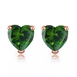 24k Rose Gold Plated 2 Carat Heart Created Emerald Stud Earrings