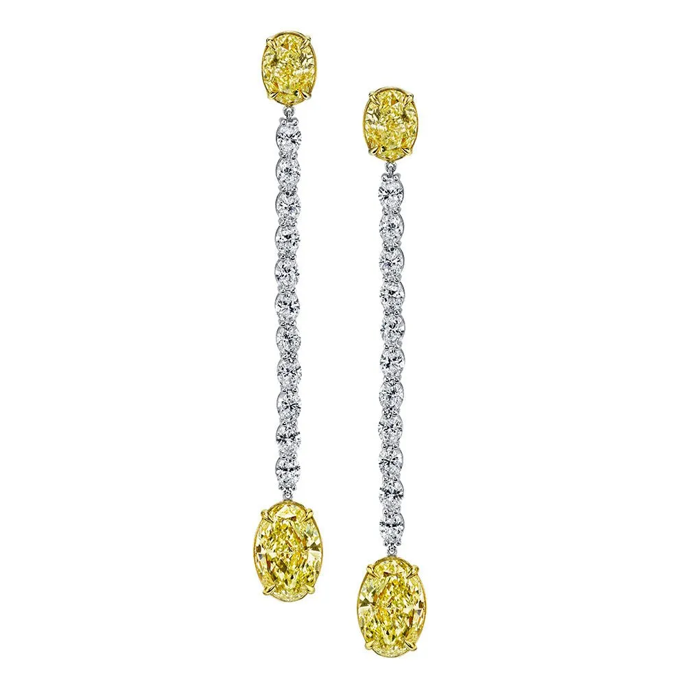 4 Carat Diamond Oval Cut Yellow Drop Earrings