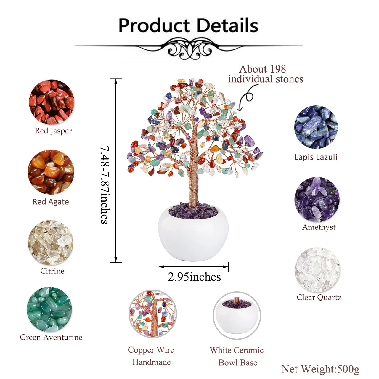 7 Chakra Healing Crystals Money Tree Feng Shui Ornament | Jovivi