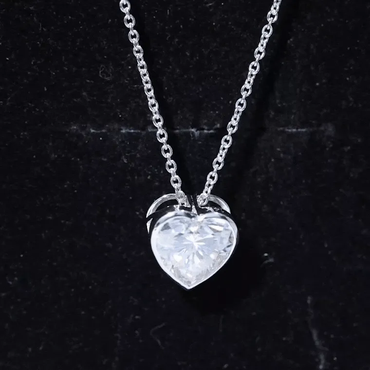 8 MM Heart Shape Moissanite Solitaire Pendant in Bezel Setting