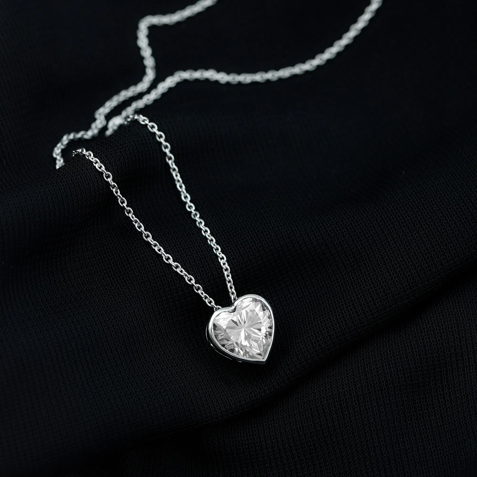 8 MM Heart Shape Moissanite Solitaire Pendant in Bezel Setting