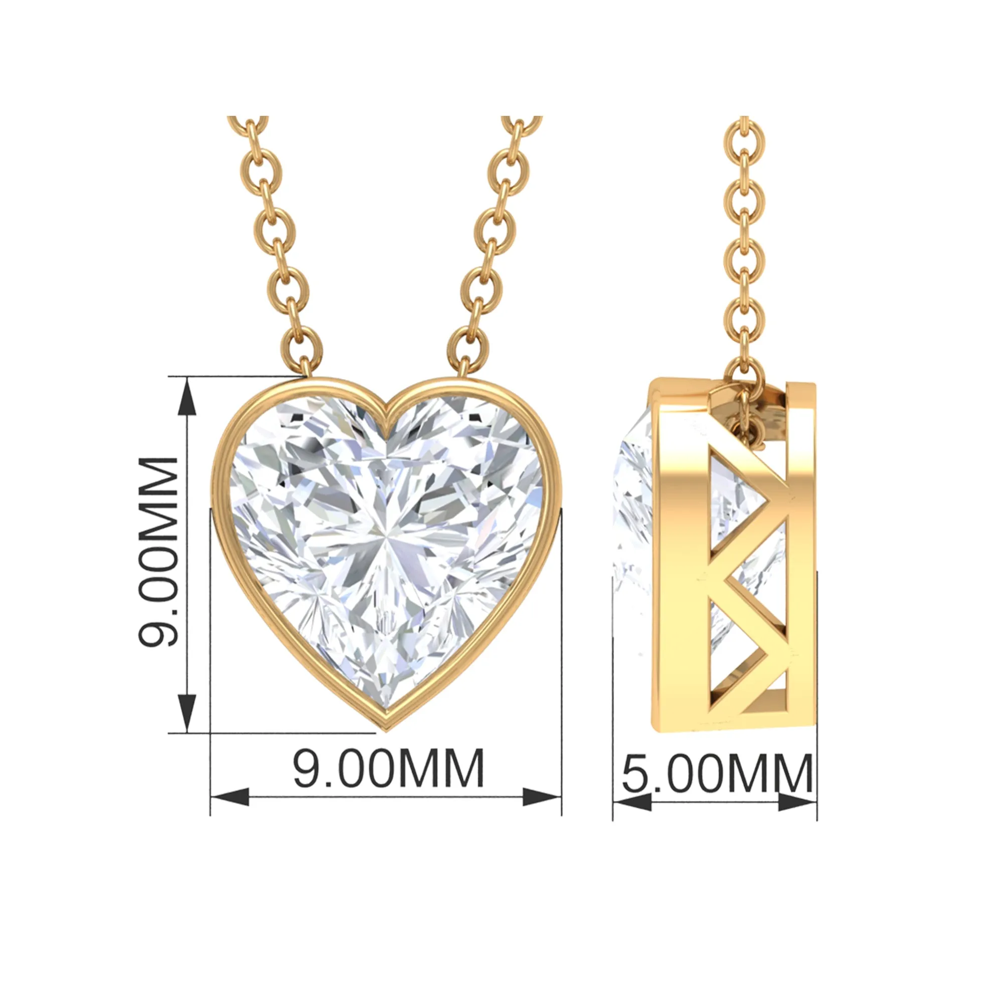 8 MM Heart Shape Moissanite Solitaire Pendant in Bezel Setting