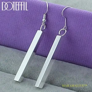 925 Sterling Silver Square Pillar Drop Earrings Women