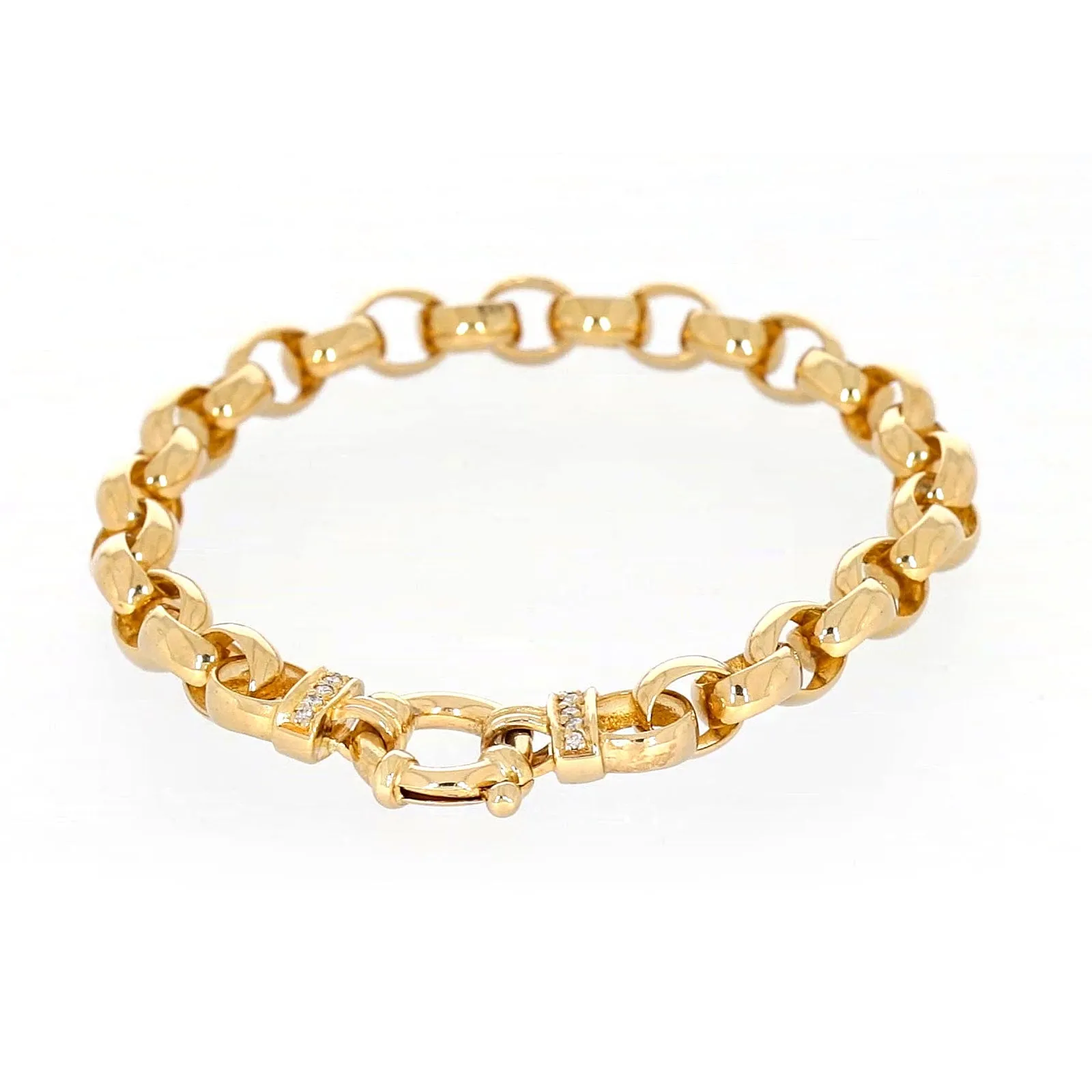 9ct Yellow Gold Diamond Set19cm Belcher Diamond Set Bracelet